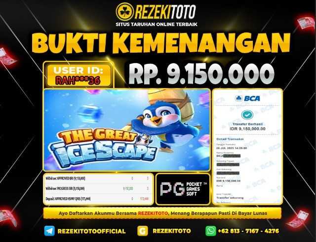BUKTI KEMENANGAN 26 JULI 2025  THE GREAT ICESCAPE 9 JUTA  