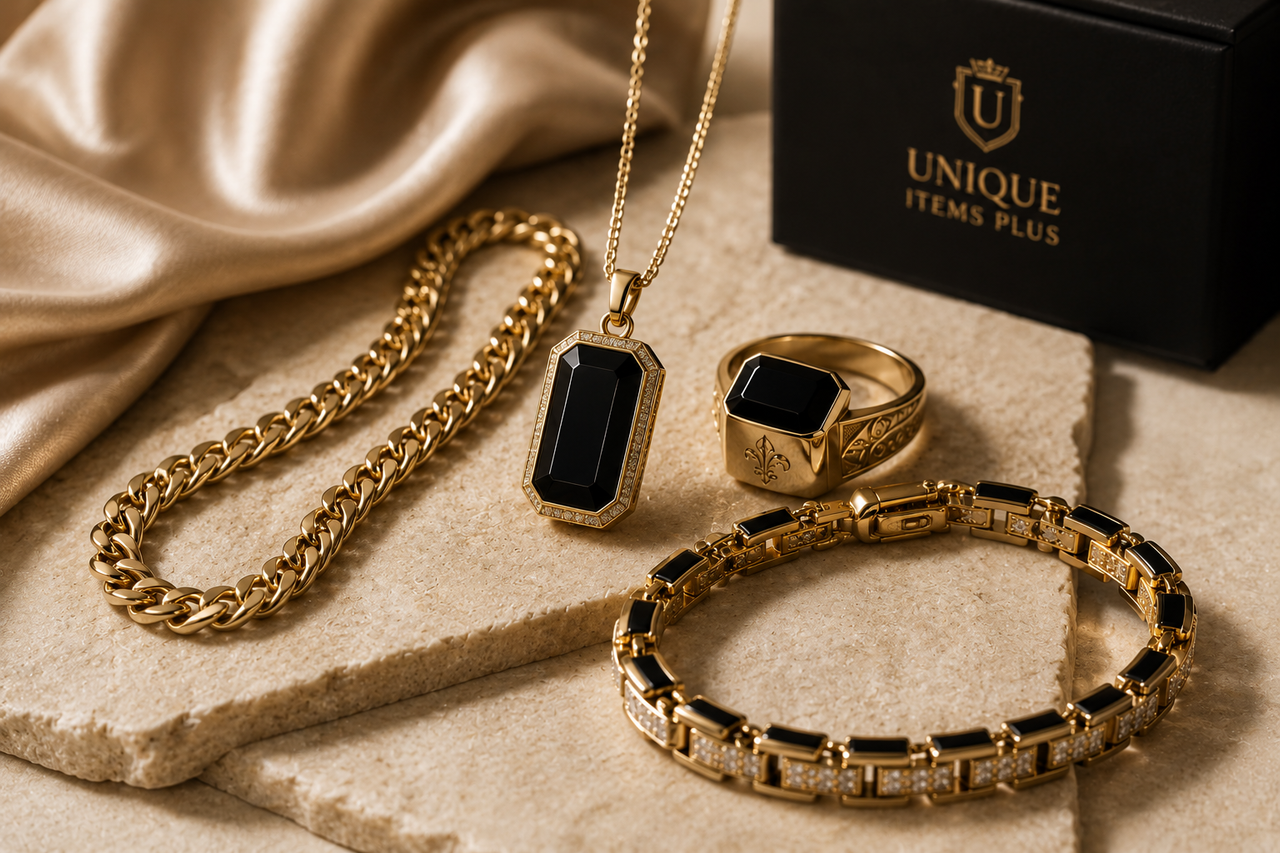 Aesthetic Gold & Black Gemstone Jewelry