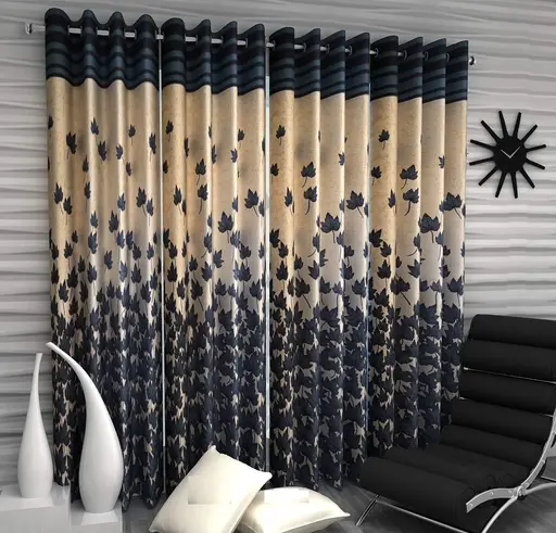 Bright Grey Leaf Pannel 4 Piece Mapple Eyelet Polyester door Curtains (Pack of 4) || Grey (R704)