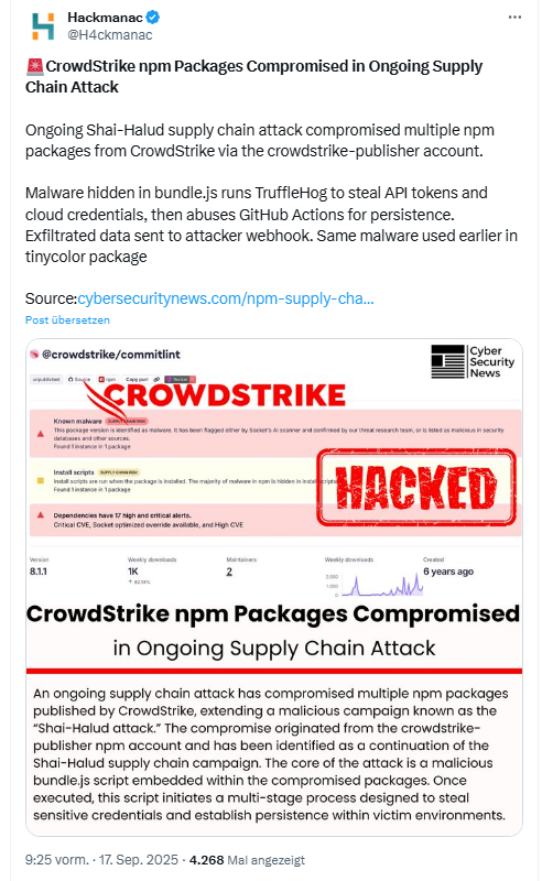 CrowsStrike npm-Paket infiziert