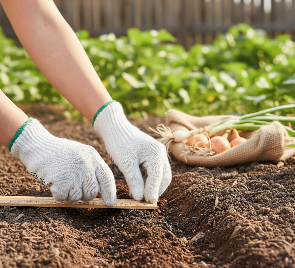 Seed sowing guide for onions showing sowing depth and germination tips