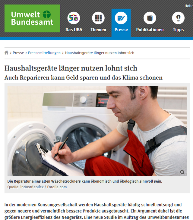 Umweltbundesamt zu Haushaltsgeräten