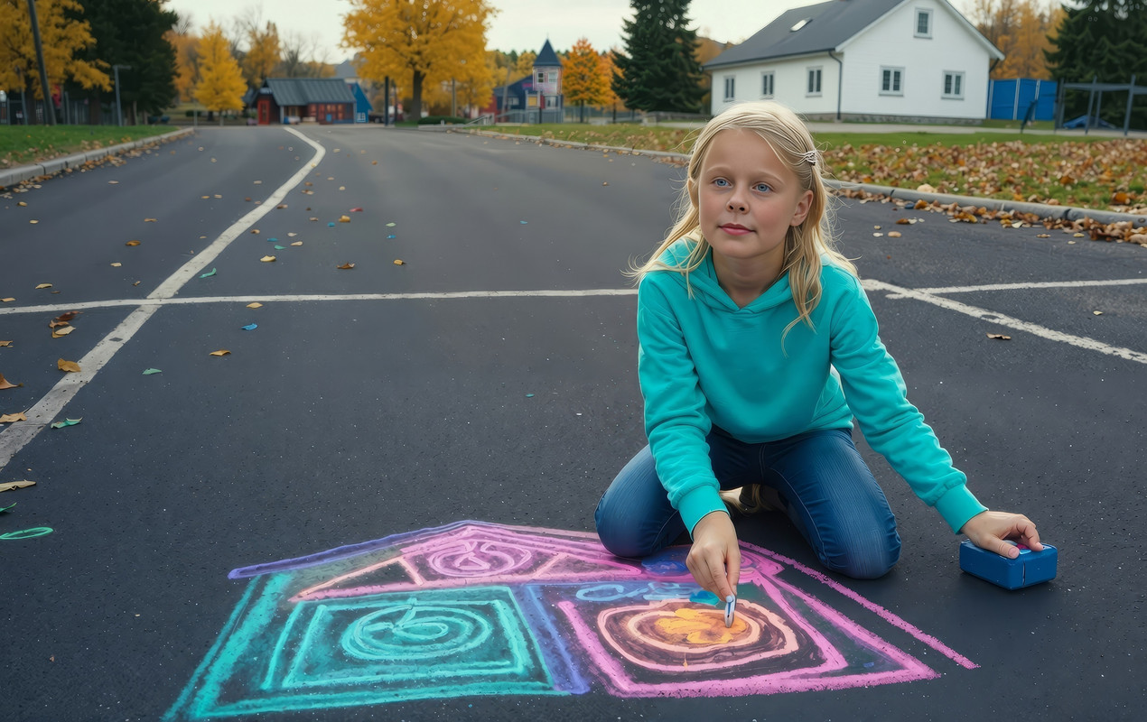 Дарина малює крейдою на асфальті (С.Ляховський, "Вулиця Музична" #04)