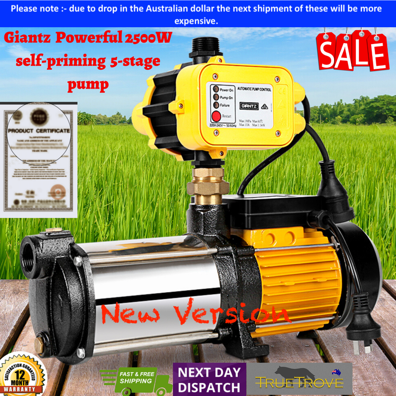 2500W Multi Stage High Pressure Rain Water Tank Pump Electric Garden