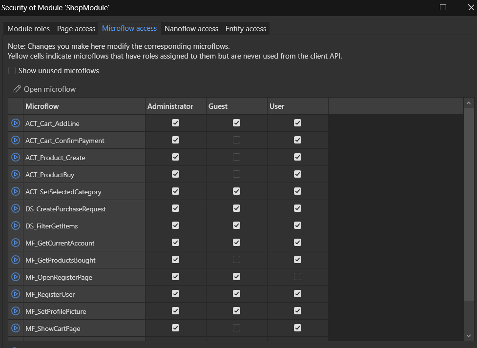 Entity Access Configuration