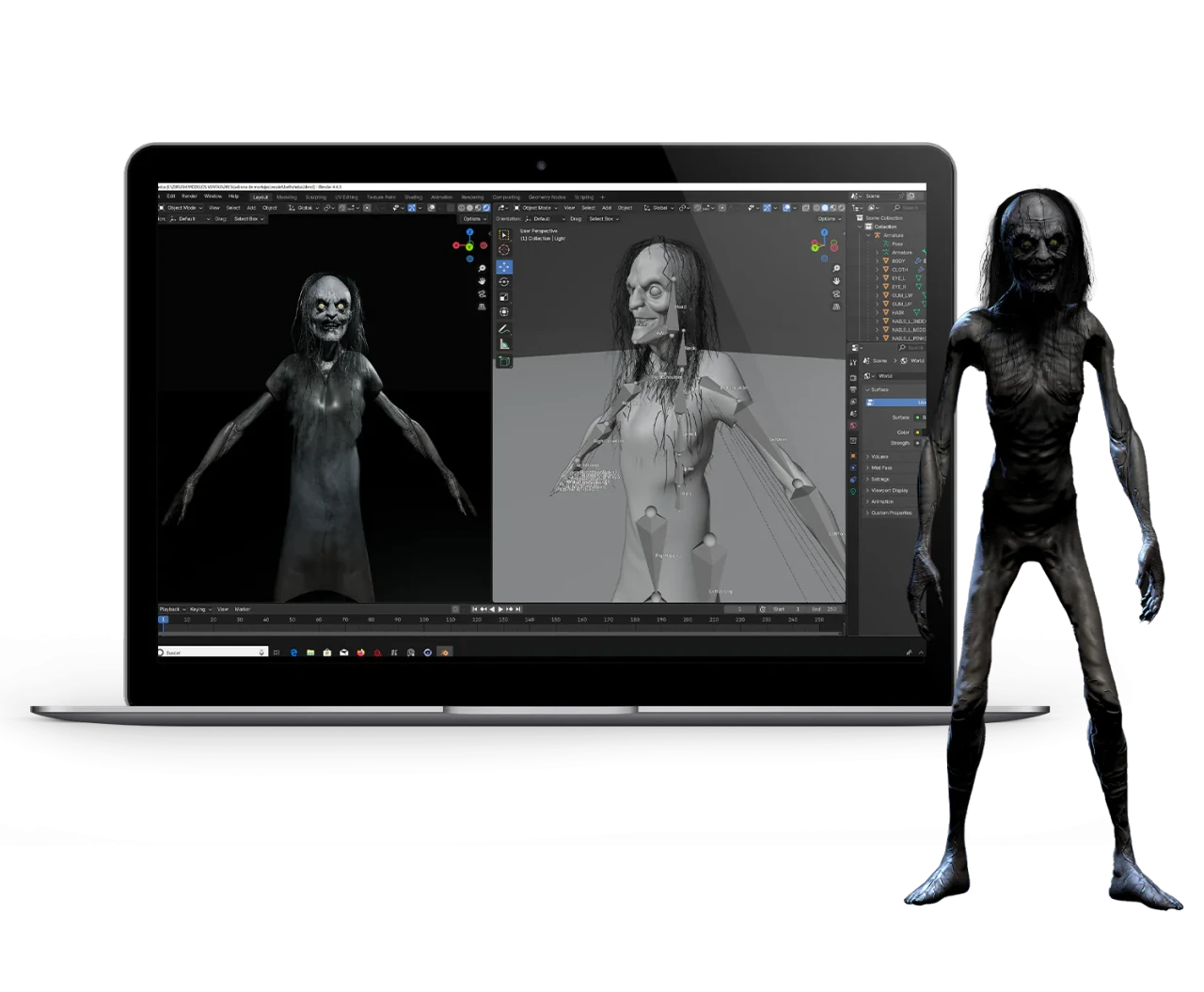 Modelo de terror abierto en el software de laminado sobre una laptop