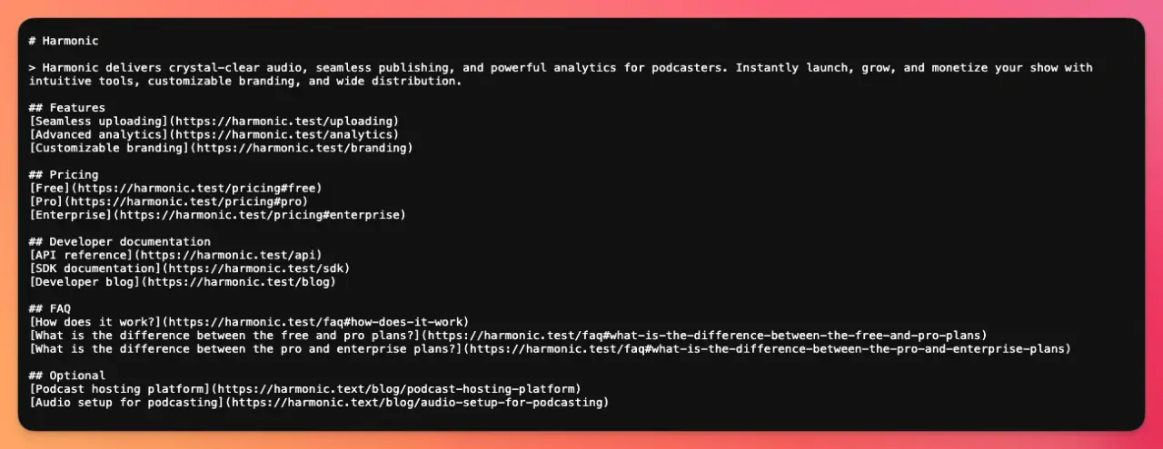 llms-full.txt file produced by Rails