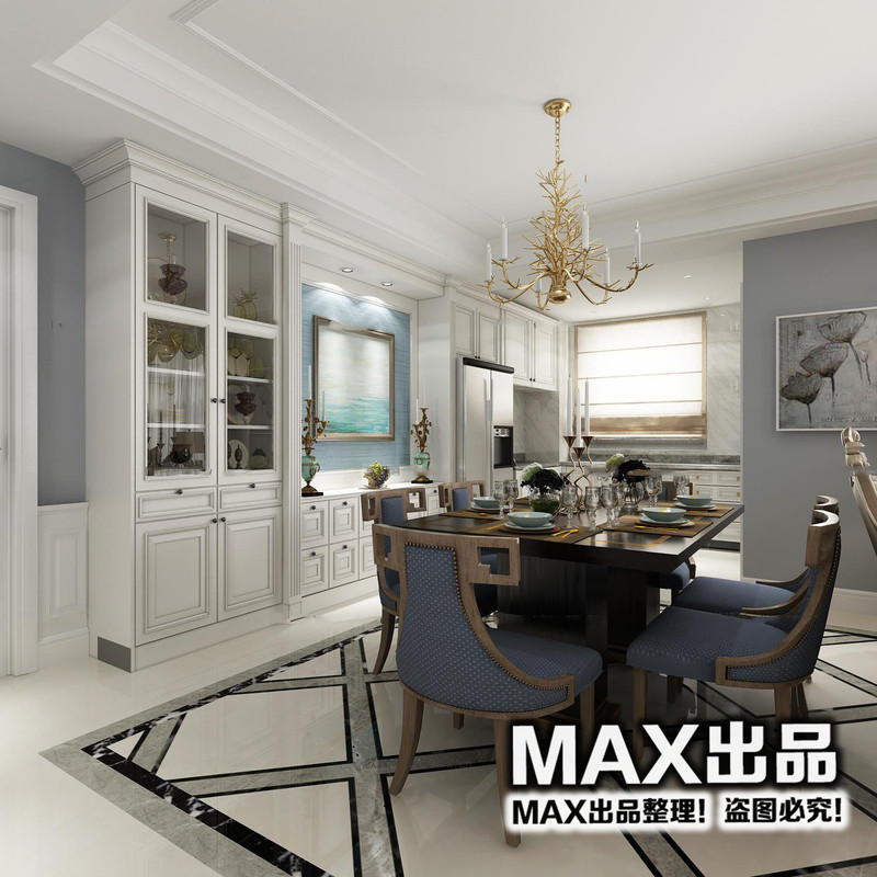 欧式客厅餐厅3D模型ID：382886-3