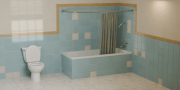 Bathroom scene showing ten tile configurations with different formats, layouts and materials