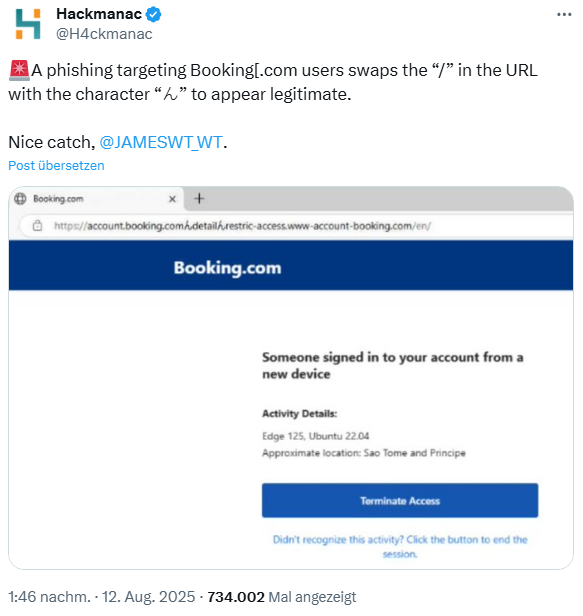 Phishing mit booking.com URLs