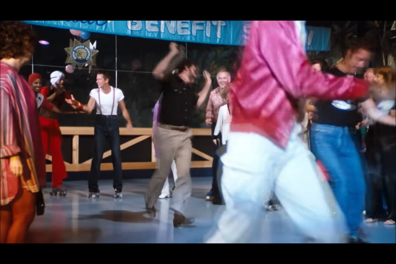 Actor Victor French in the CHiPs roller disco