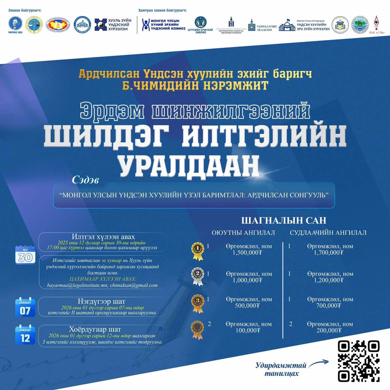Ардчилсан Үндсэн хуулийн эхийг баригч Б.Чимидийн нэрэмжит эрдэм шинжилгээний шилдэг илтгэлийн уралдаан зарлагдлаа 