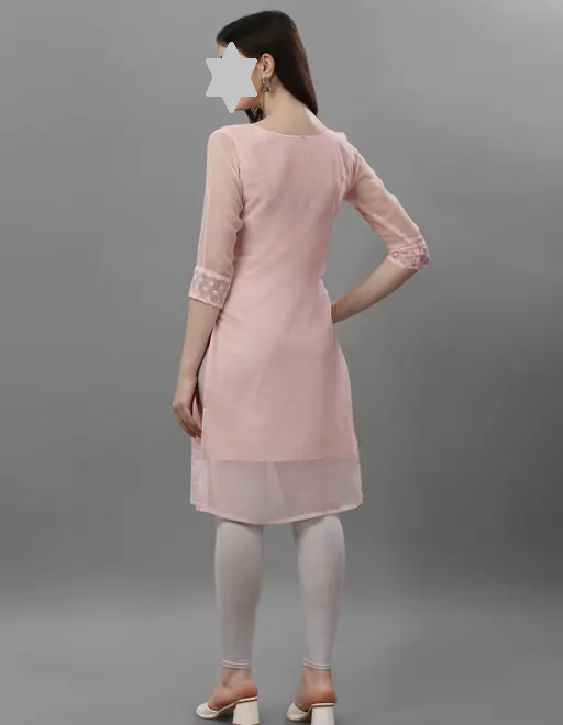 Trendy Chikan Embroidery Georgette Kurti Color Pich (R109)