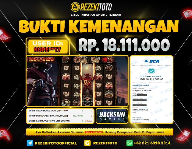 BUKTI KEMENANGAN 5 AGUSTUS 2025  DUEL AT DAWN 18 JUTA 
