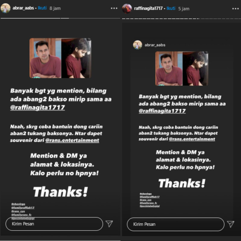 Sayembara mencari penjual bakso mirip Raffi Ahmad 
