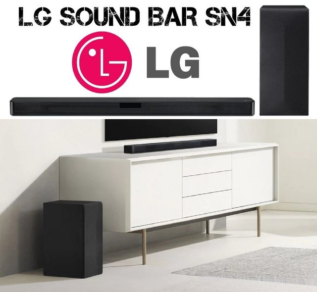 Soundbar LG SN4 com 2.1 Canais, Bluetooth, Subwoofer Sem Fio, DTS Virtual X, Sound Sync Wireless – 300W