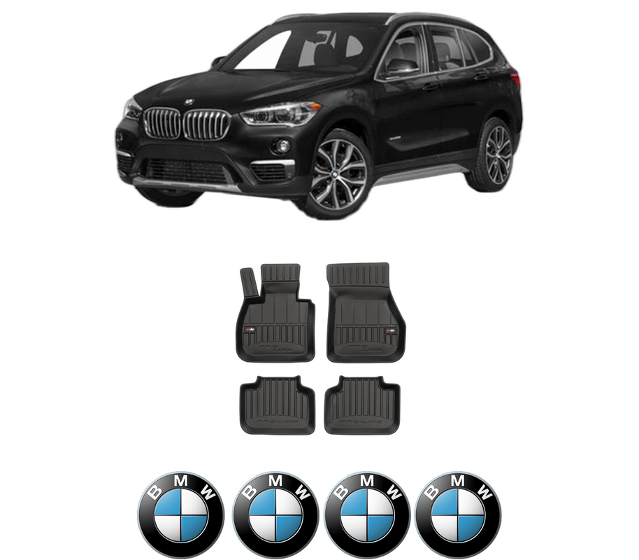 Set covorase presuri BMW Seria X1 | F48 din 2006-2014, auto, din cauciuc thermoplastic, 4 Stickere auto cu BMW Seria