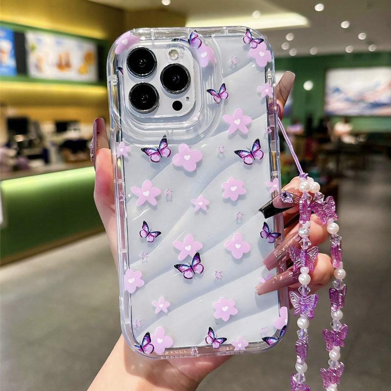 Foto de Funda transparente estampado floral. Incluye correa de mano.