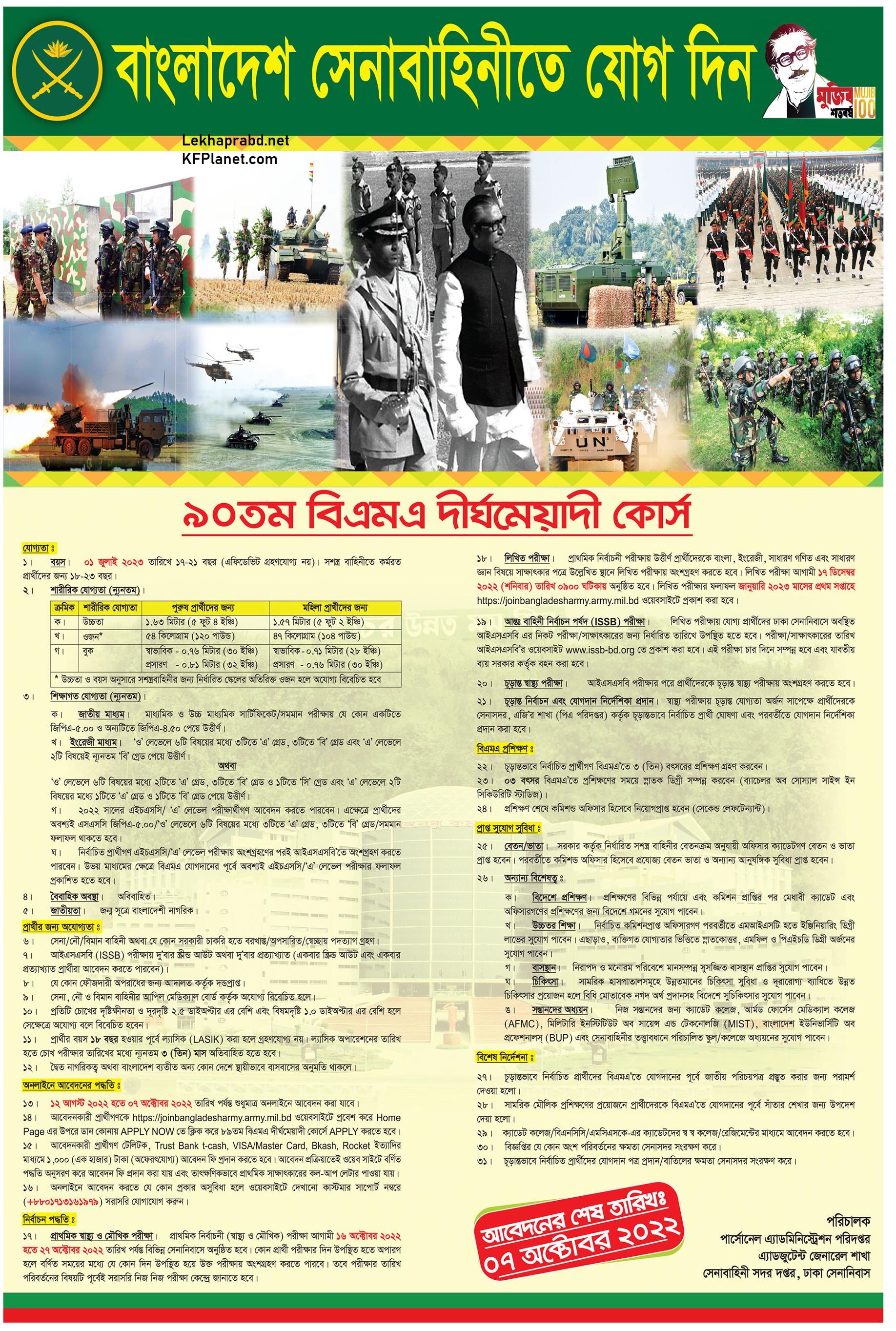 সেনাবাহিনীতে সৈনিক পদে নিয়োগ ২০২২
