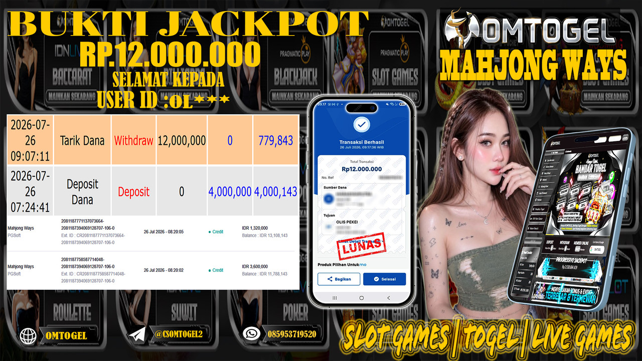 OMTOGEL JACKPOT PG SOFT MAHJONG WAYS  Rp,12,000,000,- DIBAYAR LUNAS