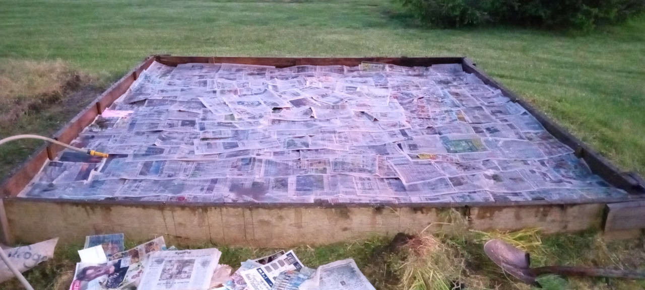 newspapers on raised  bed