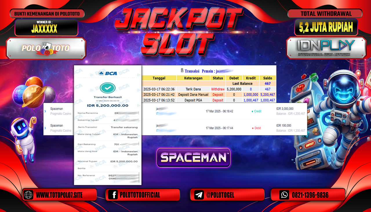POLOTOTO JACKPOT SLOT SPACEMAN Rp.5.200.000,-