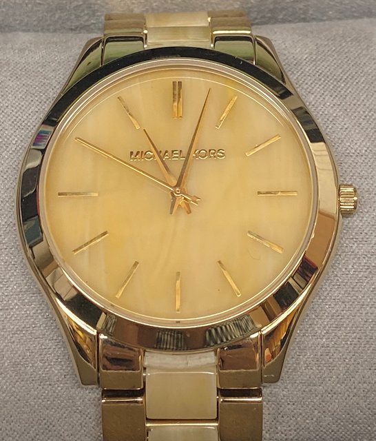 Michael Kors Horn Bracelet Watch NEW MICHAEL KORS WREN ROSE GOLD+BEIGE HORN 2 TONE,CRYSTALS  main image 3