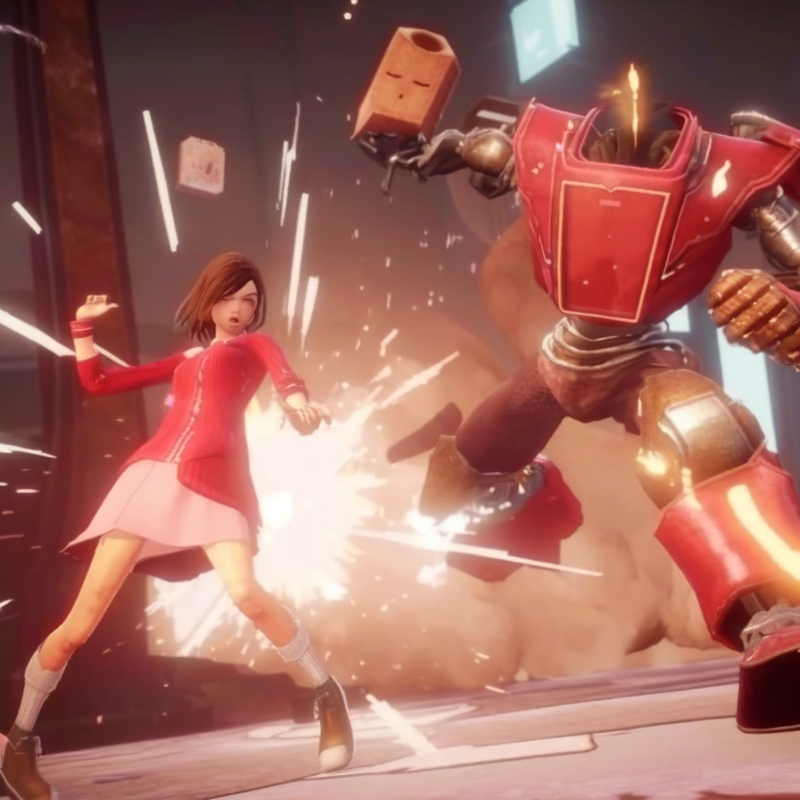 AI generated image of a girl fighting a robot