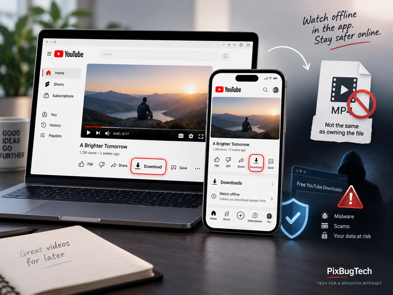 Como baixar vídeos do YouTube legalmente e por que “salvar offline” não significa ter o arquivo