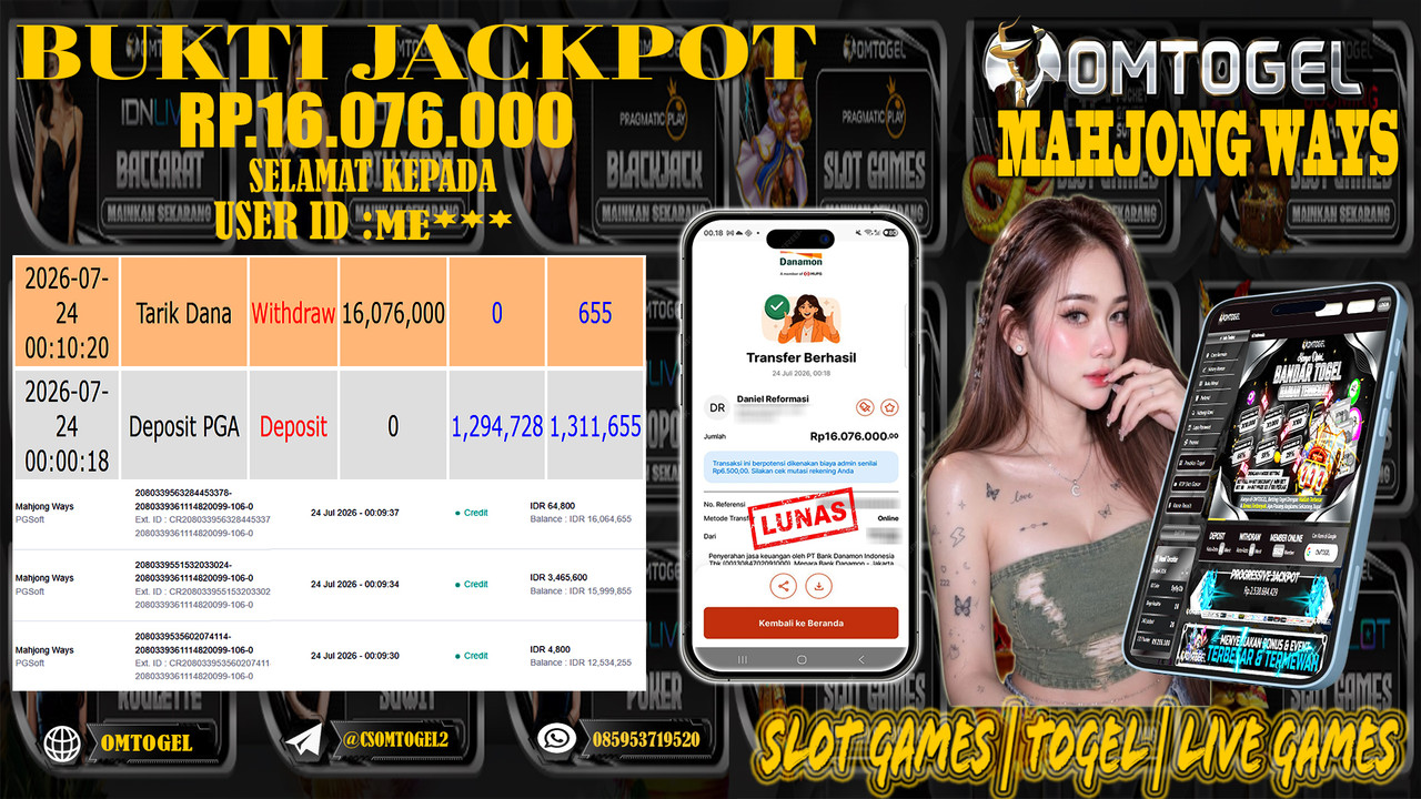 OMTOGEL JACKPOT PG SOFT MAHJONG WAYS  Rp,16,076,000,- DIBAYAR LUNAS