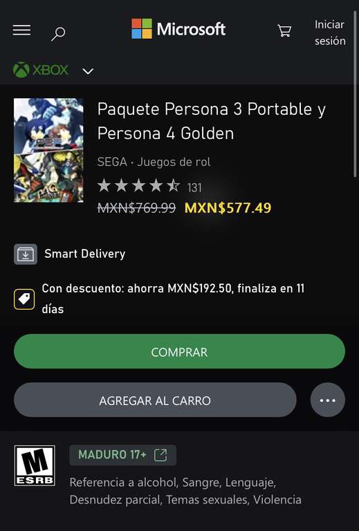 Paquete Persona 3 y Persona 4 Xbox 
