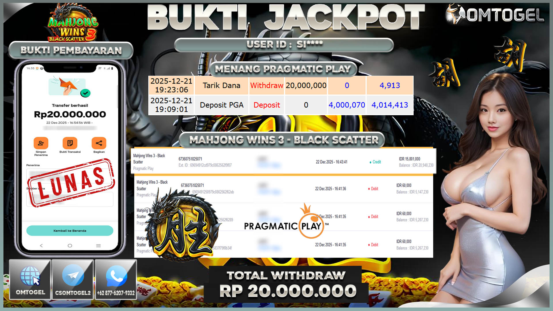 OMTOGEL JACKPOT PRAGMATIC PLAY MAHJONG WINS 3 BLACK SCATTER ,20 JUTA DI BAYAR LUNAS ,-