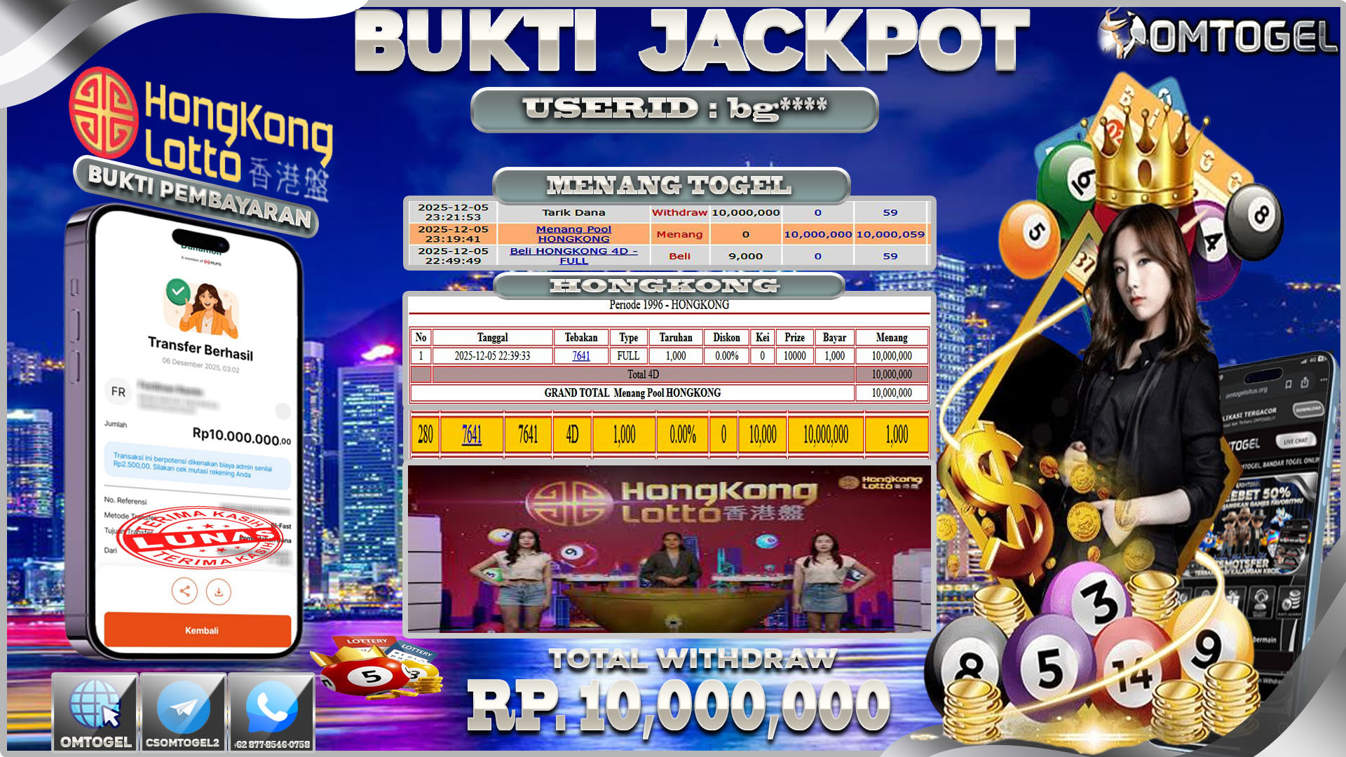 OMTOGEL JACKPOT TOGEL HONGKONG LOTTO WIN 4D ,10 JUTA DI BAYAR LUNAS ,-