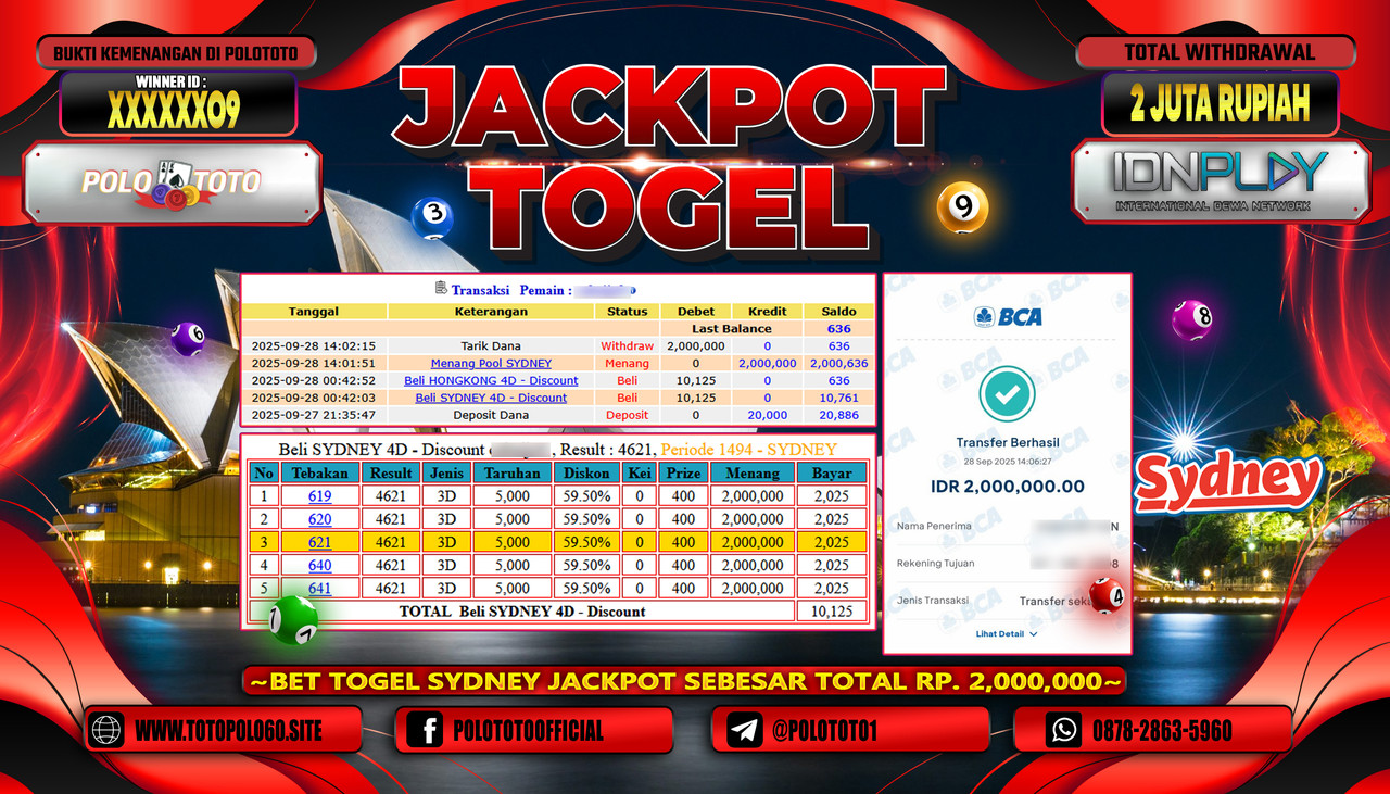 POLOTOTO JACKPOT TOGEL POOL SYDNEY Rp.2.000.000,- LUNAS