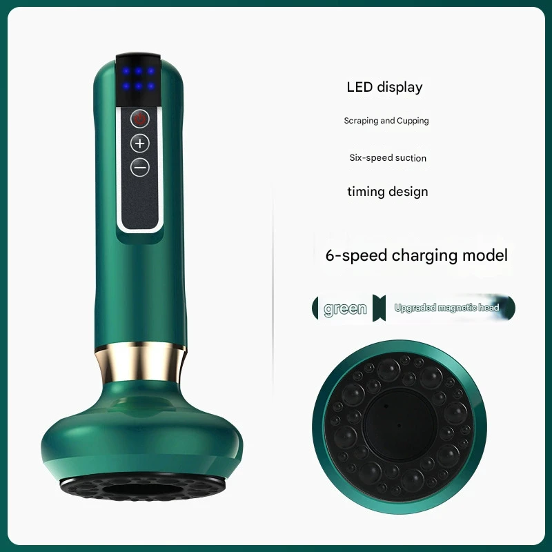 Rechargeable 6-Level Electric Cupping & Gua Sha Massager with LED - Green