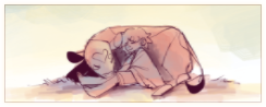 the second part of a painterly drawing made by RAYJAYOO. it's the bottom of a drawing and it shows a young c!tommy with his cow henry, tommy under a blanket, legs poking out while he rests on henry as henry curls around him, both laying on the grass. the top of the image fades in from a green, and the background is a white while tommy and henrey are a light reddish-pink and purplish-blue. the image has been cropped and resized with a slightly darker border and a faint yellow glow behind it.