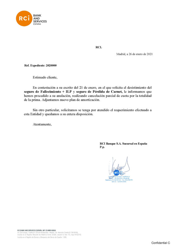 Respuesta Derecho de desistimiento