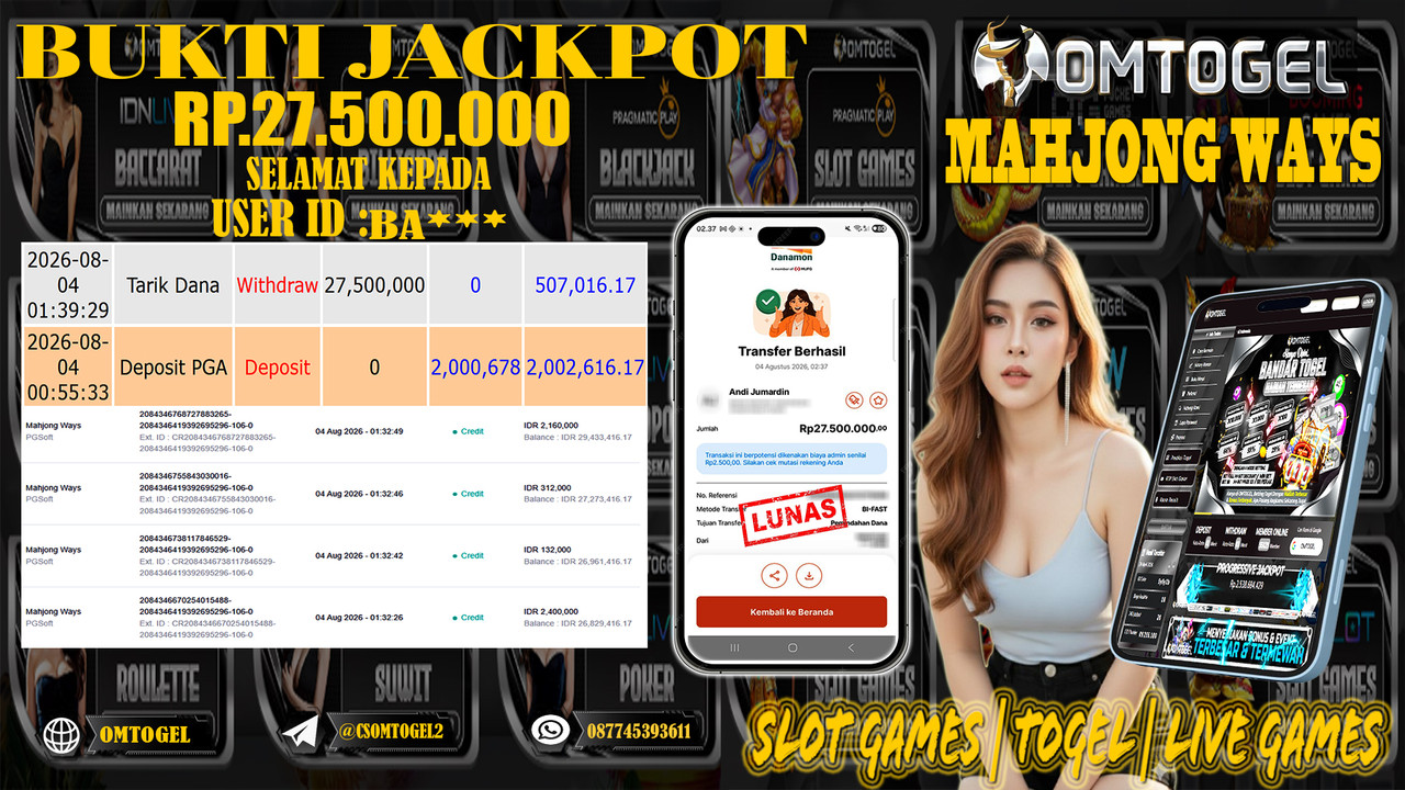 OMTOGEL JACKPOT PG SOFT MAHJONG WAYS  Rp,27,500,000,- DIBAYAR LUNAS