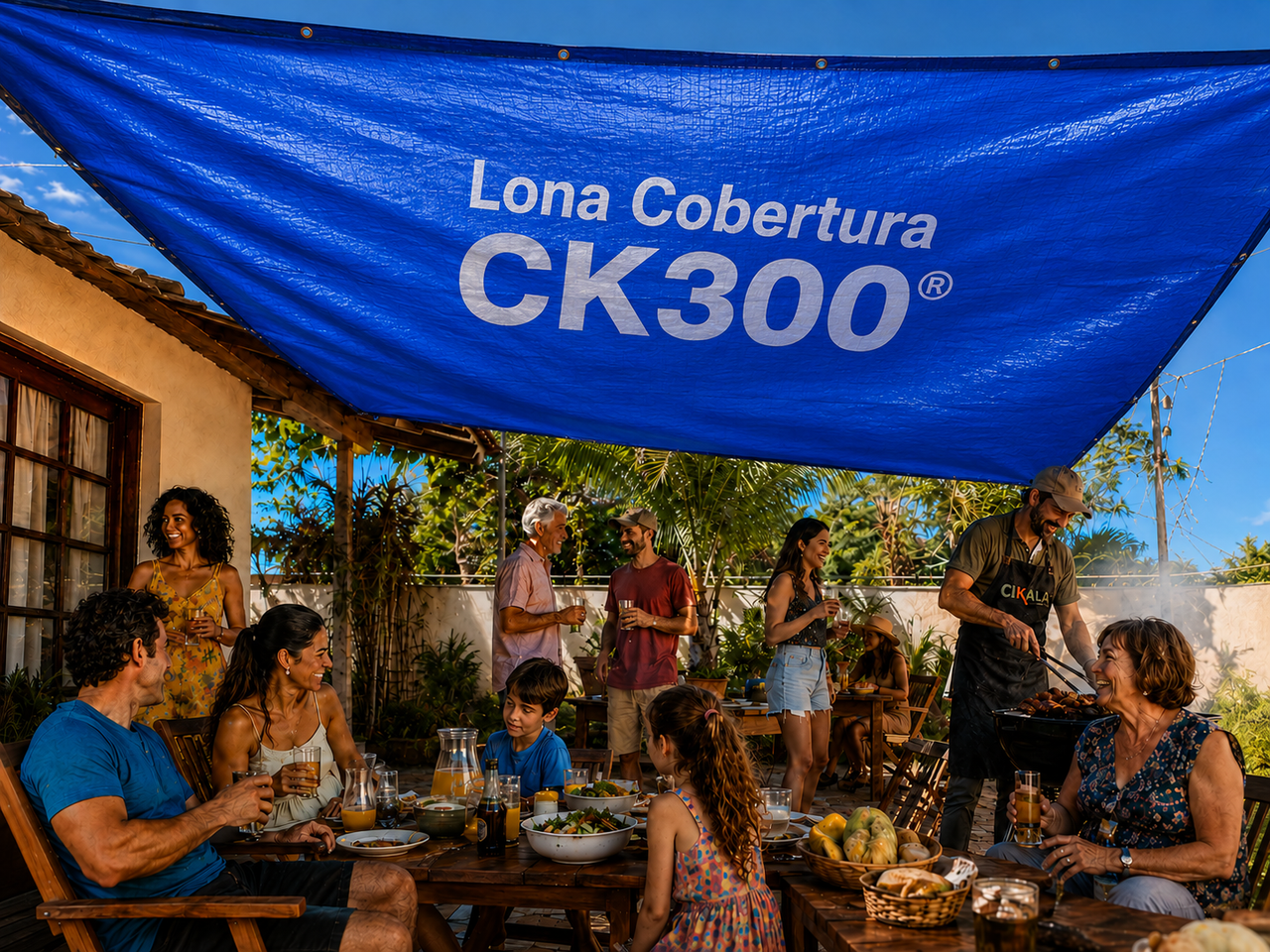 Tela shade aplicada para sombreamento de área externa