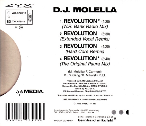 31/10/2023 - DJ Molella – Revolution (CD, Maxi-Single)(ZYX Records – ZYX 6758-8)  1992 R-1138214-1285099475