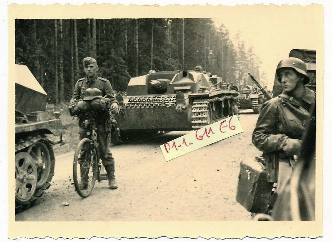 SdKfz   Sturmgeschütz   Gebirgsjäger mit Fahrrad auf d. Vormarsc