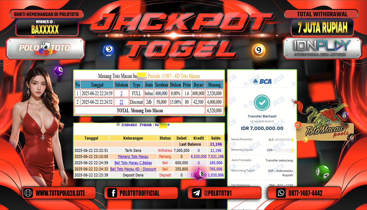 POLOTOTO JACKPOT TOGEL TOTO MACAU Rp7.000.000,-