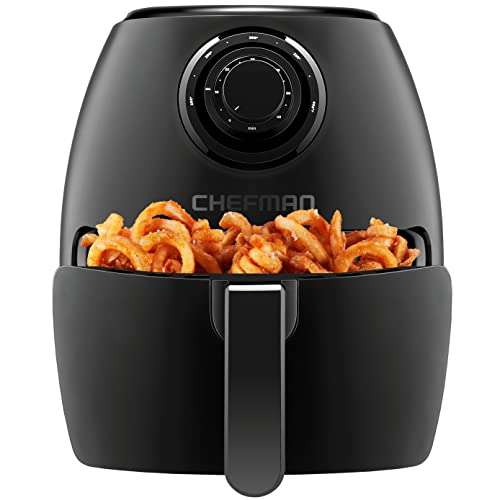 Chefman | Freidora de Aire de 3.5L | AirFryer TurboFry Fríe sin Aceite | Doble Perilla de Temperatura y Tiempo | Negro Mate