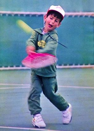 Djokovic with his first tennis racket