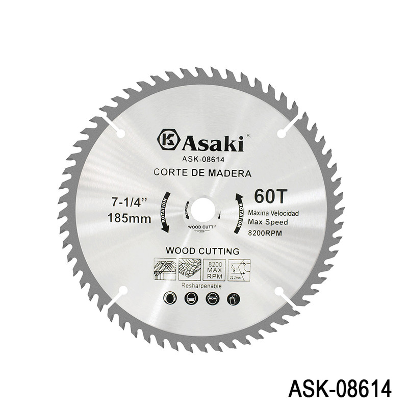 DISCO DE SIERRA P.MADERA 7-1/4"X60TX7/8" 60 DIENTES ASAKI