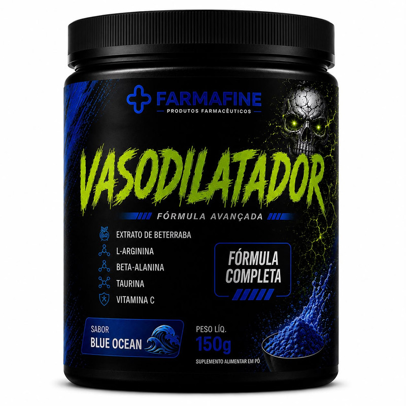 Vasodilatador Farmafine — pré-treino em pó azul