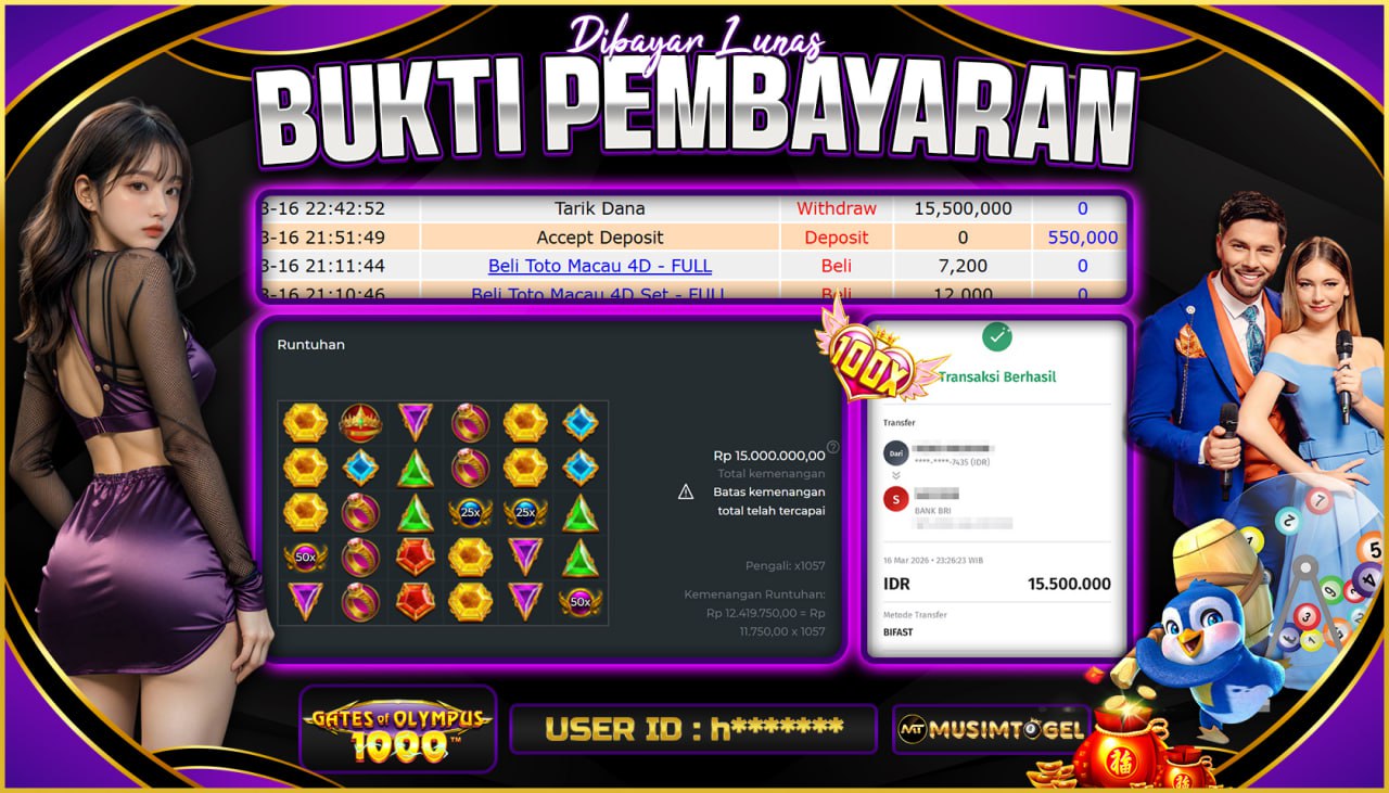MUSIMTOGEL JP SLOT  15,500,000 - GATES OF OLYMPUS 1000 -  PRAGMATIC PLAY