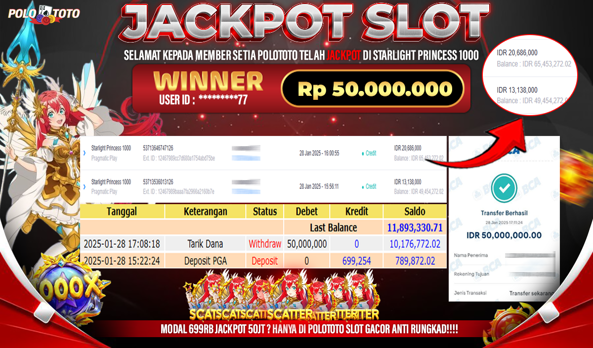 POLOTOTO JACKPOT SLOT STARLIGHT PRINCESS 1000 Rp.50,000.000,-
