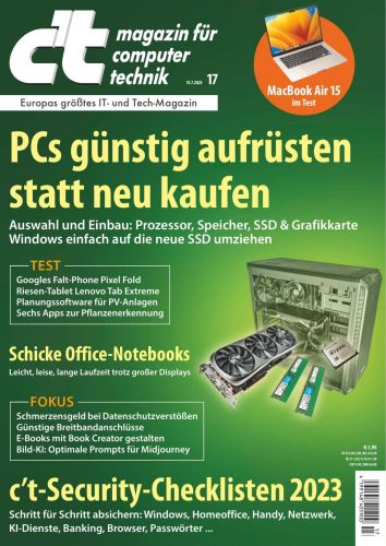 Cover: ct Magazin für Computertechnik No 17 vom 15  Juli 2023