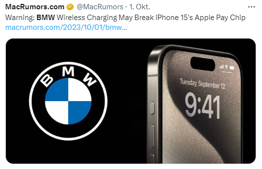 BMW & iPhone 15 issues